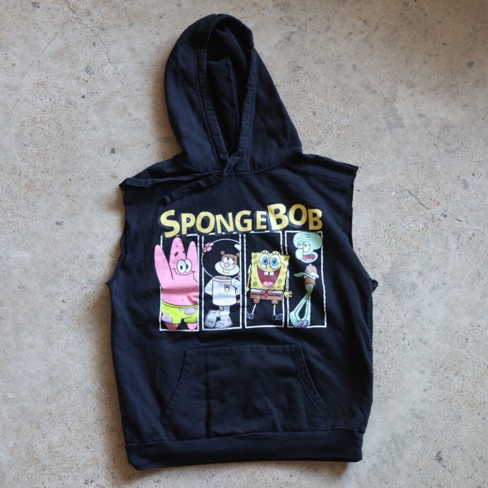SpongeBob SquarePants Black Graphic Sleeveless Hoodie Kids Large